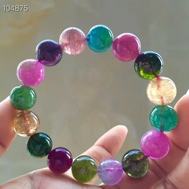 

Natural Colorful Tourmaline Quartz Crystal Round Beads Bracelet Reiki Tourmaline Bangle Drop Shipping 13mm AAAAAA Certificate