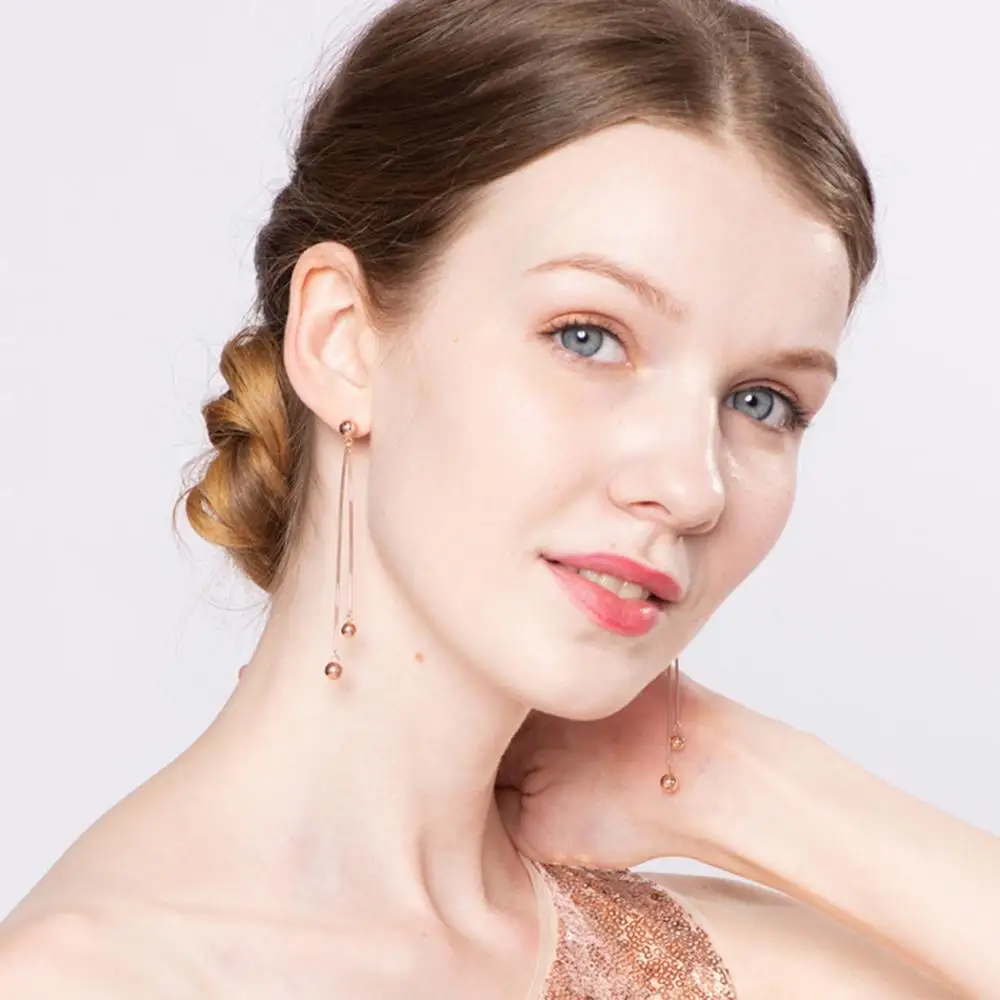 

925 Silver Round Ball Stud Bead Long Dangle Drop Wedding Bridal Earrings for Women Girls Birthday Christmas Mothers Day Gifts