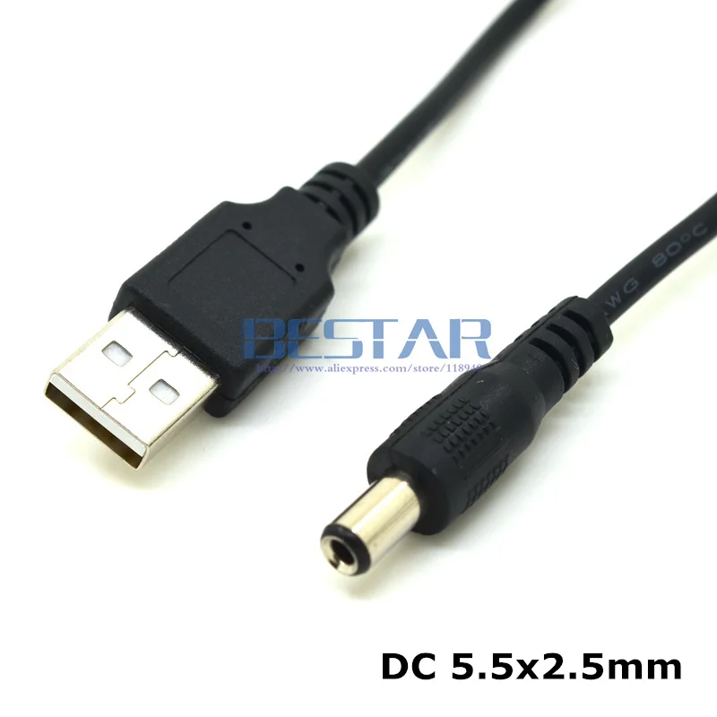 

USB 2.0 to DC 5.5*2.5 mm Elbow tubular 5 Volt Right Angled 5.5 x 2.5 mm 5.5/2.5 5.5x2.5 Barrel Jack Power charging Cable 1m 3ft