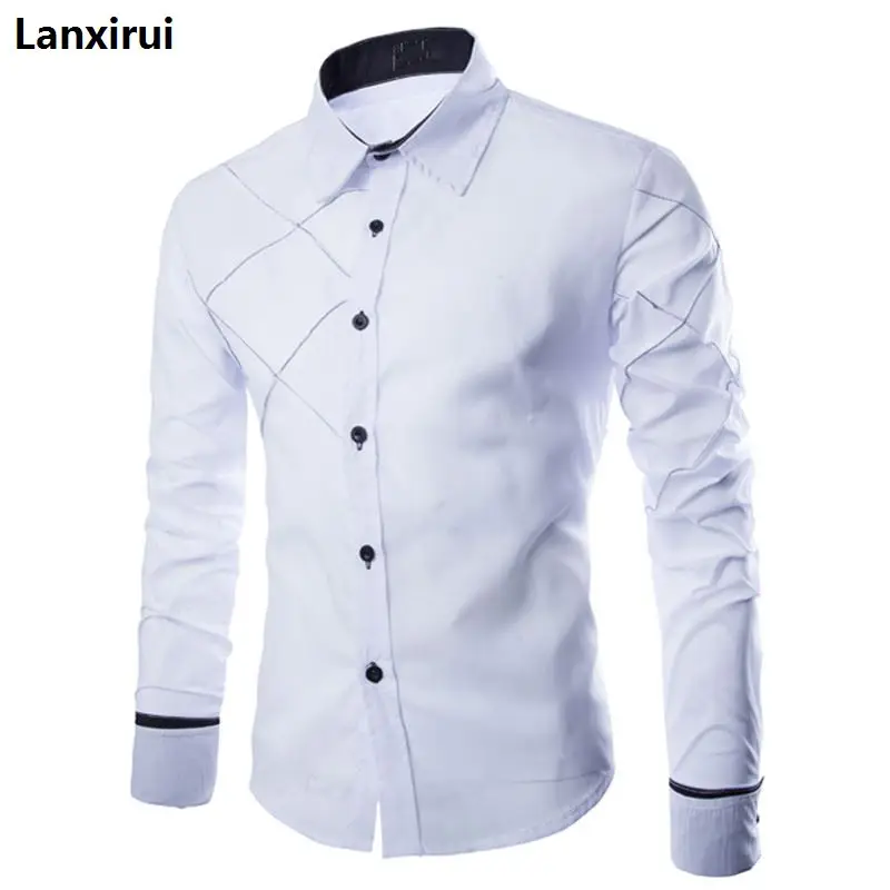 

2018 The New listing Mens Famous Designer Solid Irregular Stripe Comfortable Trendy Stylish Male Dress Shirt Camisetas Masculina
