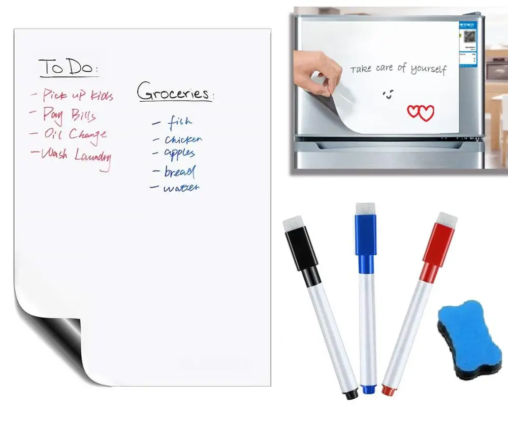 

148mmx210mm Magnetic Dry Erase Whiteboard Kitchen Fridge Magnets Marker Pens Eraser Message White Board Memo Pad Fridge Sticker