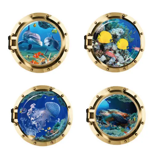 

Lovely Cute 3D Porthole Sea Animals Views Removable Wall Sticker Decals PVC Mural Home Living Room Kids Bedroom Decoration