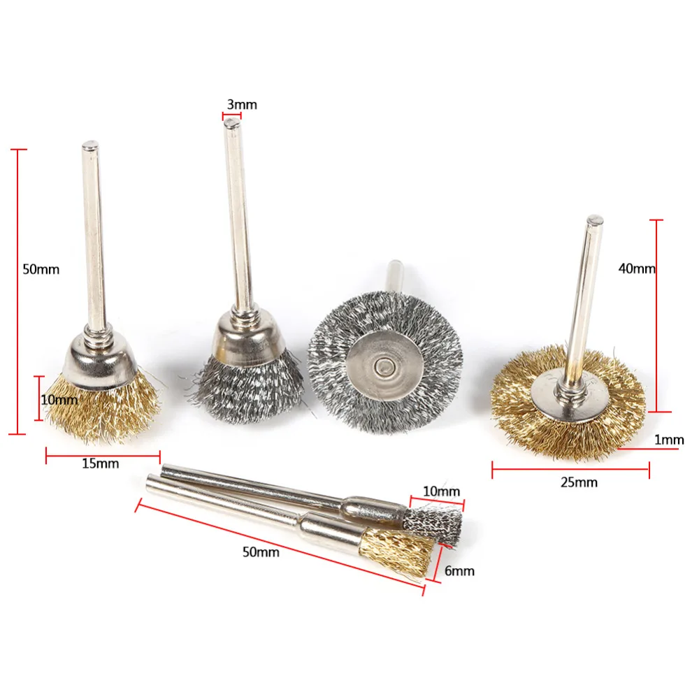 36 шт./лот проволочной щеткой латунь Стальная проволока набор кистей ручка чашки колесо в форме полировки очистки вращающихся инструментов латунь Нержавеющая сталь