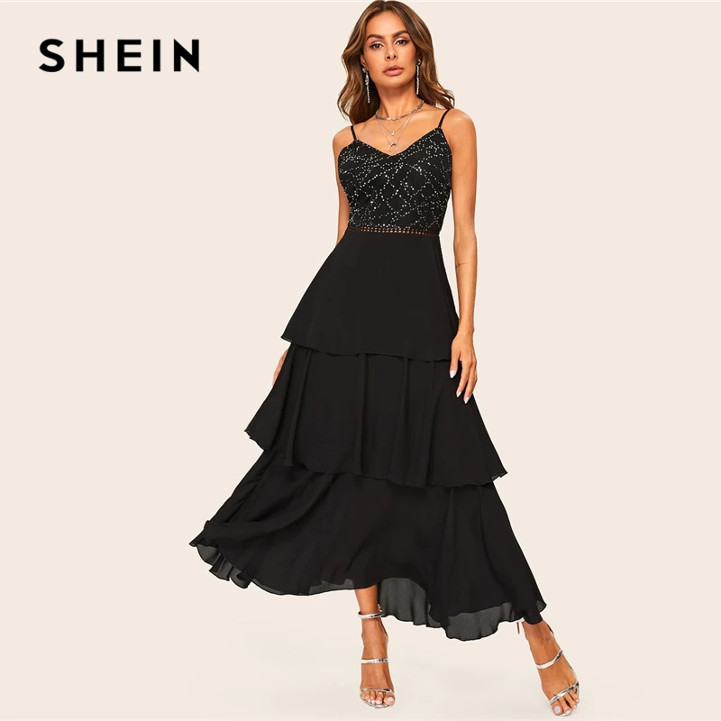 black layered maxi dress