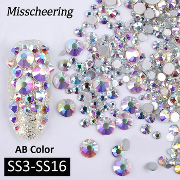 

1 Pack AB Color Mixed(SS3-SS16) Nail Art Rhinestones Silver Flatback Glass Crystal Gems Non Hotfix Glitter DIY Nails Accessories