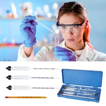 

3Pcs Hydrometer + Thermometer Alcohol Meter 0-100% Measure DIY Proof Hydrometers Tester Tool Lab Equipment