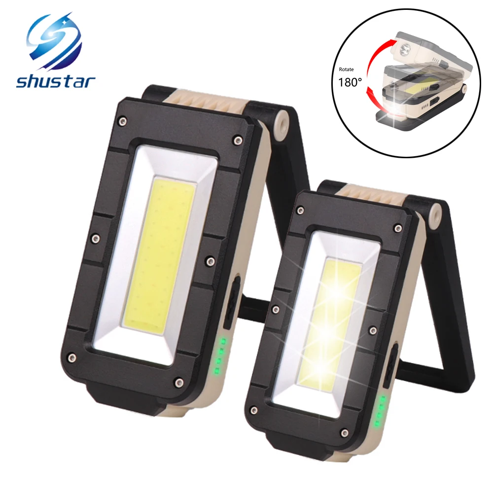 

USB Rechargeable COB Work light Portable LED Flashlight 180 degree adjustment Bottom with magnetic Suitable for camping
