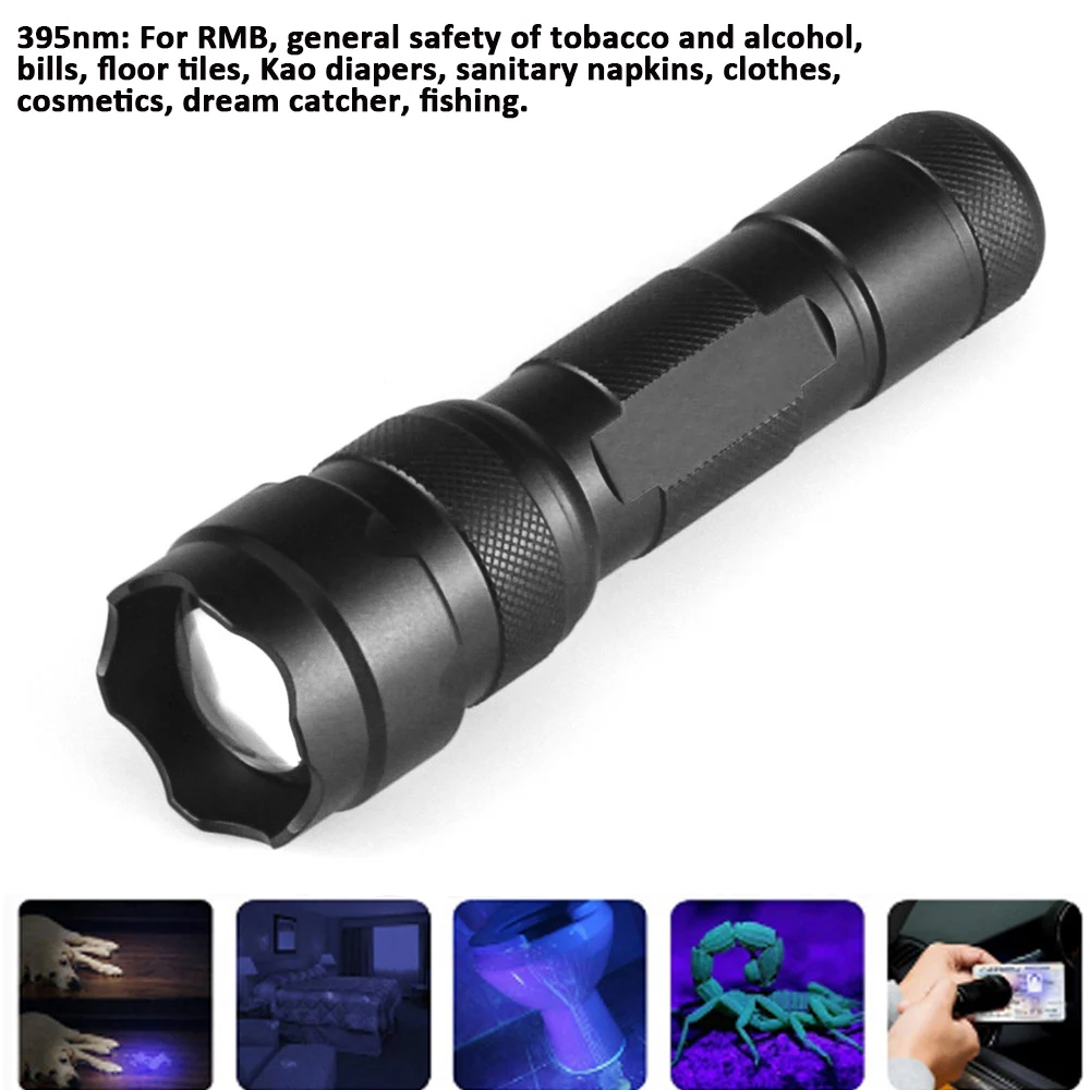 

WF-502B 395-405nm High quality UV light 1LED UV Zoom flashlight UV flashlight lamp security light UV detection 18650 battery