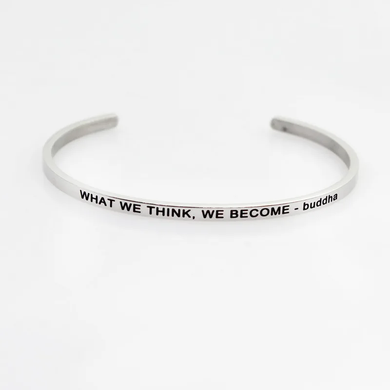 New Silver Stainless Steel Bangle Engraved Positive Inspirational Quote Hand Stamped Cuff Mantra Bracelets For Men Women