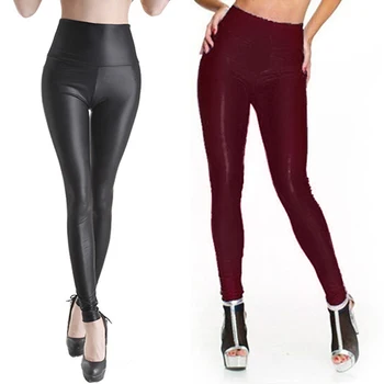 

Women Fashion Slim Fit Shiny Metallic Faux Leather High Waist Stretchy Leggings
