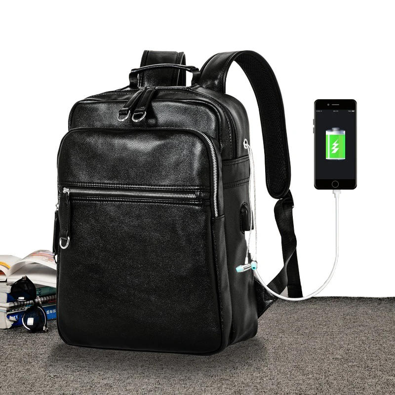 

Waterproof 14Inch Laptop Backpack Male School Leather Backpacks for Teenagers Travel Bags Casual Daypacks Mochila Women Backpack