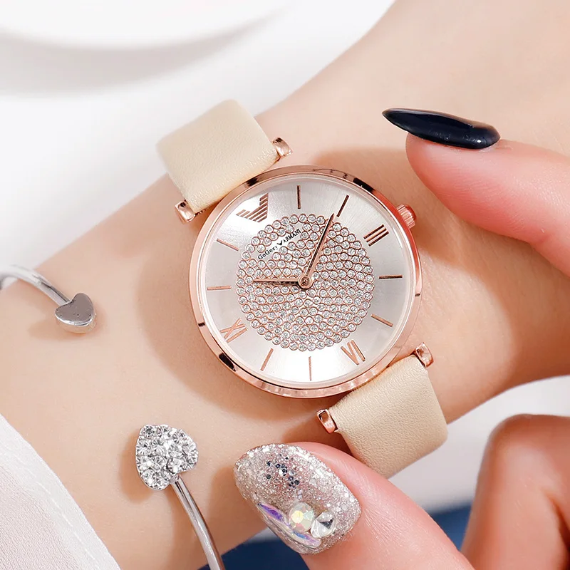 

Luxury Watches For Women Crystal Dress Watch Fashion Ladies Designer Montre Femme Wristwatch Casual Leather Strap Relogio Clock