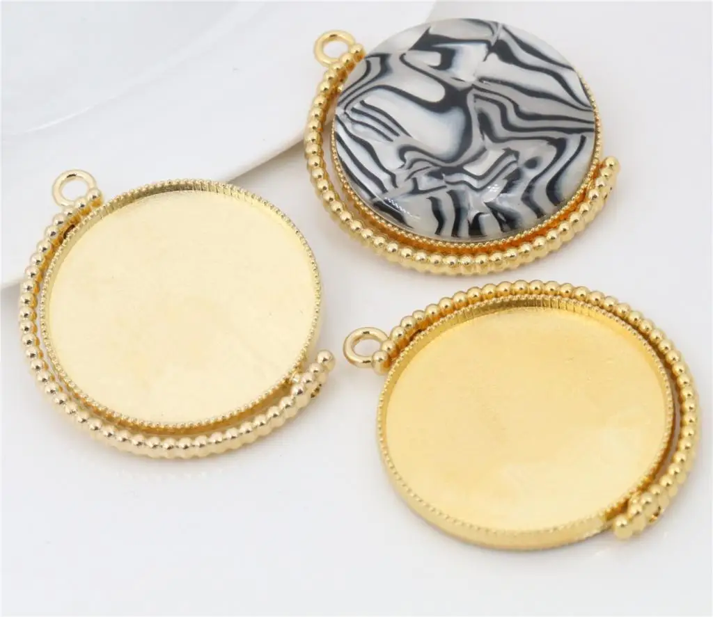 

5pcs 30mm Inner Size Rotation Double Side 360 Degree Gold Rhodium colors Plated Cabochon Base Setting Charms Pendant-T2-13