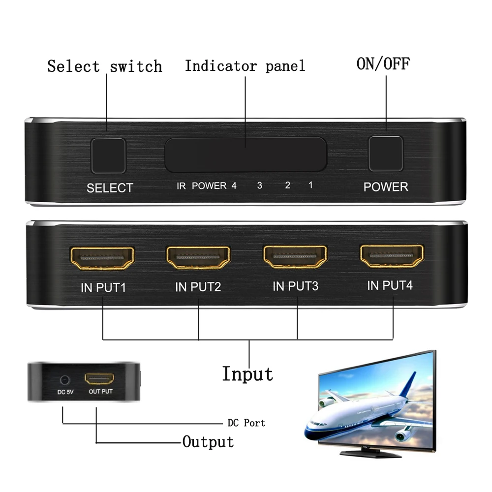 Mini HDMI Switcher with an IR Remote 4 in 1 out 4k 60Hz 2 0 Version 5