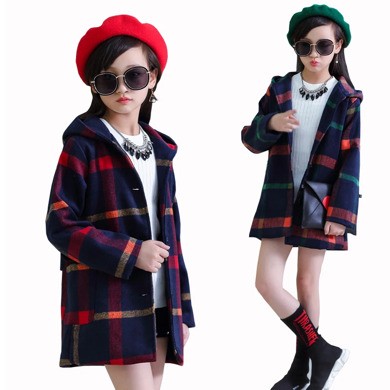 

Girls Woolen Coat 2018 New Winter Children Woolen Windbreaker Girls Fashion Outwear Girls Coat Jacket Warm Plaid Jacket