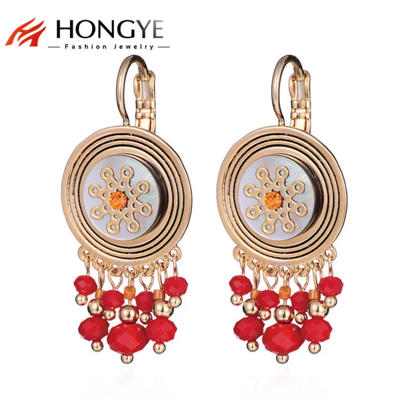 

HONGYE 3 Colors Bohemia Brincos Tassel Beads Hanging Drop Earrings Flower Round Shell Dangle Ear Pendiente Women Vintage Jewelry