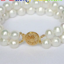 Натуральная 2row 10 мм круглый белый браслет пресноводного жемчуга благородный стиль Природный тонкой jewe Быстрая