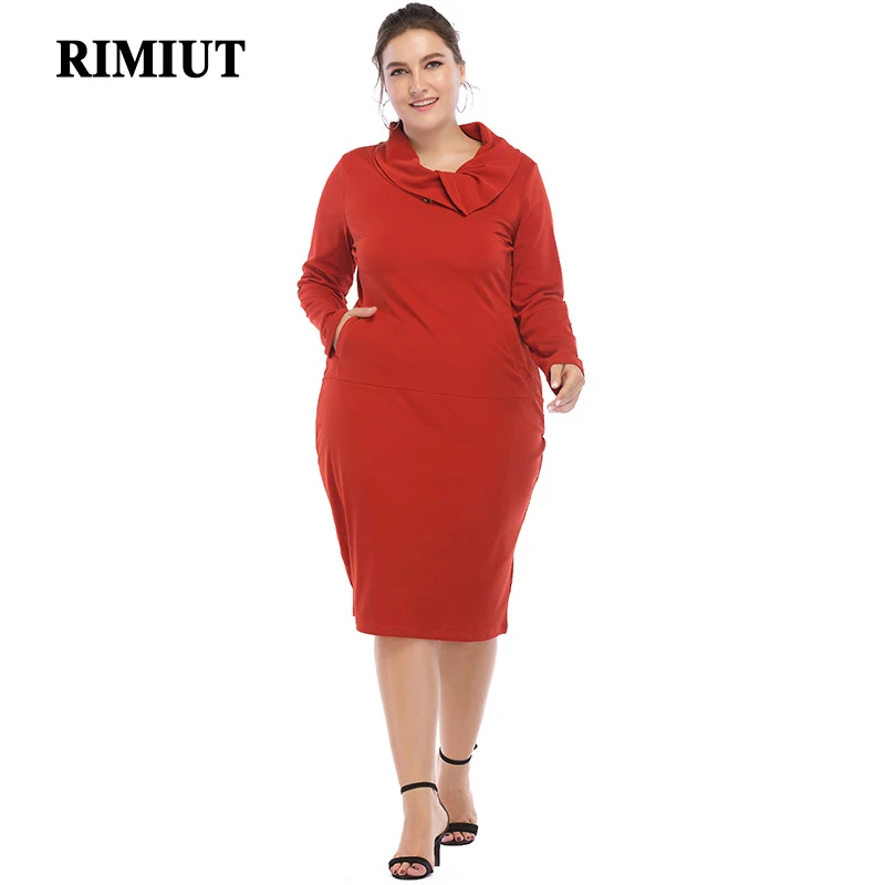 

Rimiut Women Summer Autumn Big Size Dress Solid Fat MM Dress Straight Creative Neck Plus Size Casual Dress L-6XL