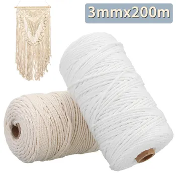 

Macrame Rope Twisted String Cotton Natural Beige Twisted String Cotton Cord Rope DIY Craft Wedding Decor Macrame String 3mmx200m