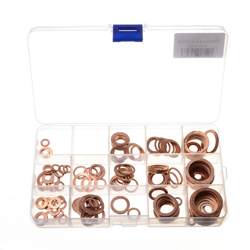 150PCS Assorted Solid Copper Gasket Washers Set 15 Sizes Flat Ring