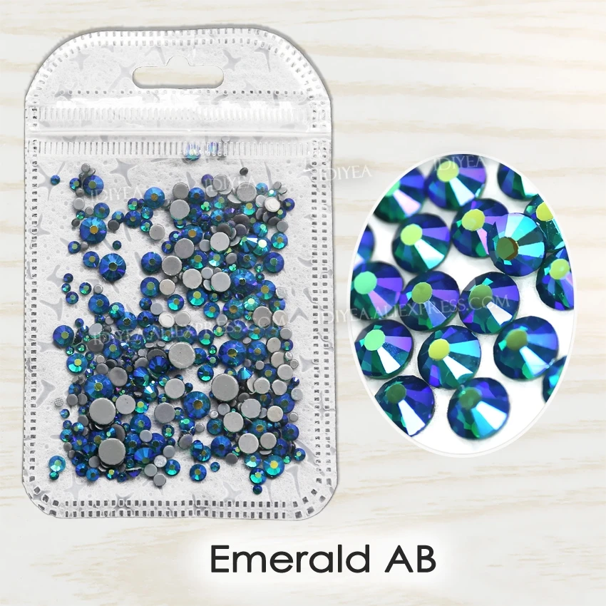 AB цвета с разным размером около 800 шт./пакет Горячая фиксация стразы с плоской задней частью кристаллы, стразы с прямой основой камни-блестки для DIY одежды платье - Цвет: Emerald AB