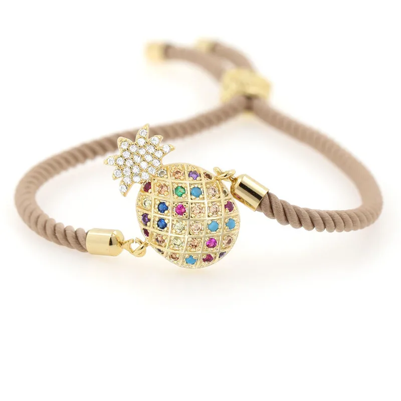 

2019 Trendy Gold Fruit Pineapple plated Bracelet Adjustable Charm Rope environmentally copper bracelet fashion women's bracelets