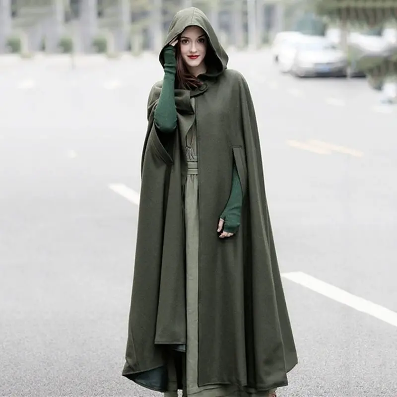 Autumn Casual Poncho Gothic Plus Size Black Women Cape Button Hooded Winter 2019 Female Goth Fashion Capes Street Outerwear Coat