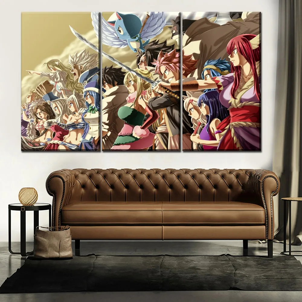 

Canvas Painting Modern Print Type Modular Artwork 3 Pcs Anime Fairy Tail Character Picture Home Decor Wall Art Unique Poster