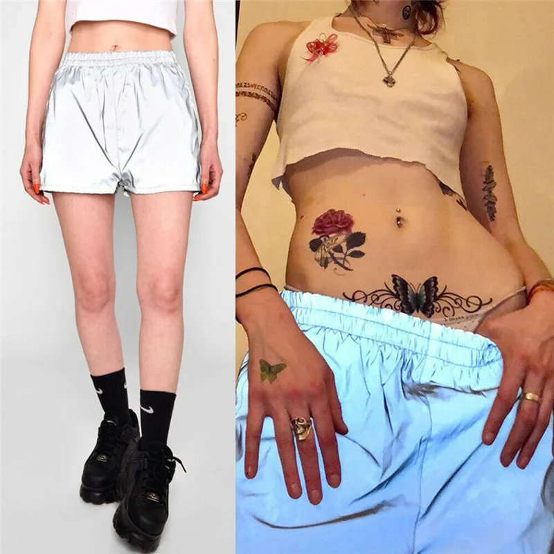 

Summer Women Casual and Loose Solid Shiny Reflective High Waisted Booty Regular Shorts trousers Hot Swim Brief Dance New