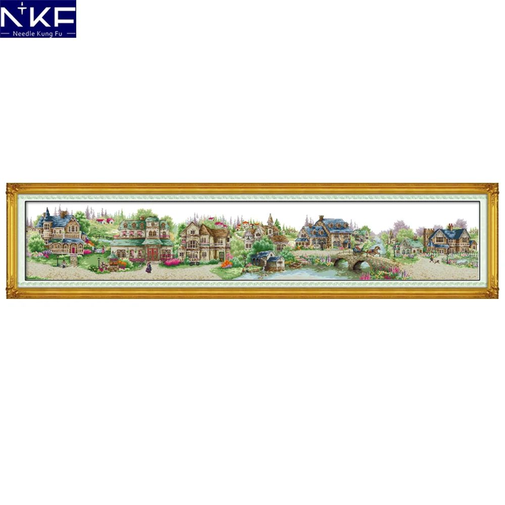 

NKF European Town Pattern Cross Stitch Handmade Craft Needlework Cross Stitch Kit for Embroidery Home Decor Cross-stitch Set