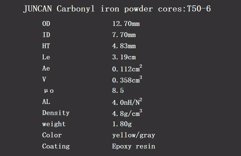 T50-6 высокочастотный радиочастотный магнитный сердечник, карбонил Железный порошковый сердечник магнитный сердечник