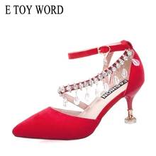 E TOY WORD High Heels Women Pumps 2019 New Arrival Women Shoes Fine heel Pointed Toe Rhinestones Strap Wedding Bride Shoes Women