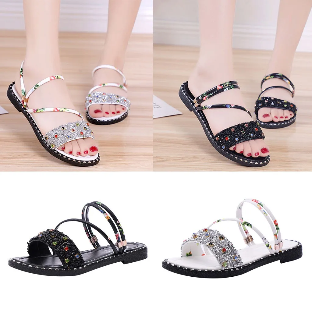 

Women's Fashion Spring Summer Luxury Rhinestone Flowers Casual Sandals women's Beach Shoes loafers sketchers zapatos mujer