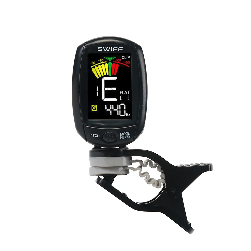 

SWIFF A3-CS 360 Rotatable Mini Clip-on Tuner LCD Screen Display Supports Vibration for Chromatic Guitar Bass Ukulele Violin