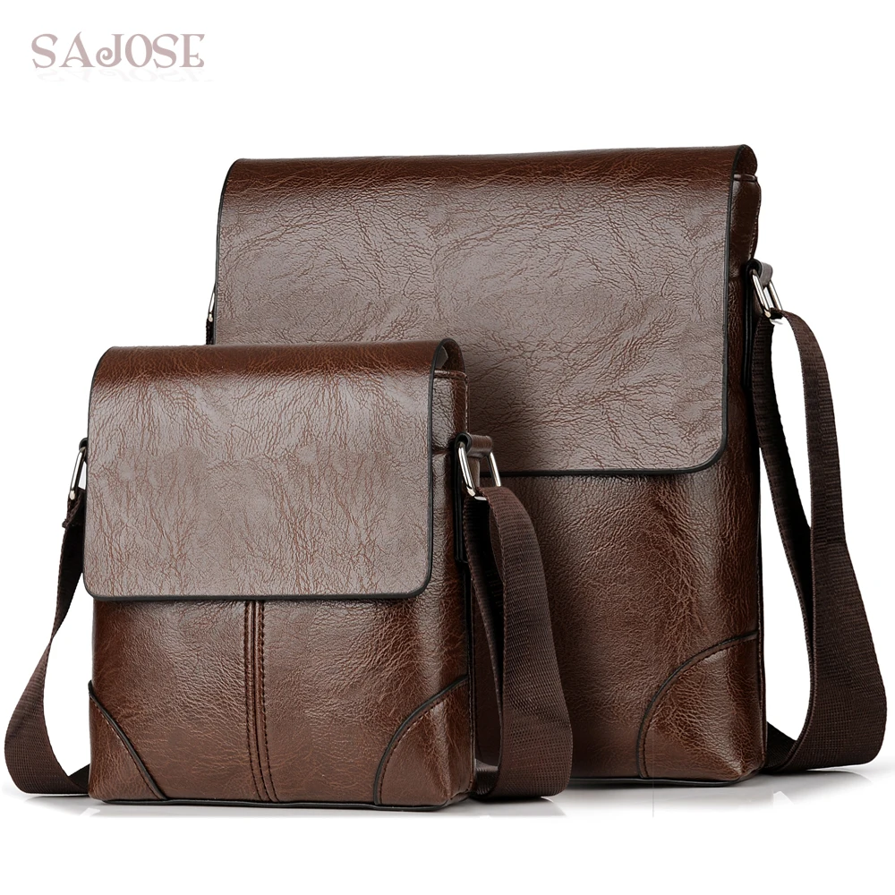 Buy Crossbody Bags For Men s PU Leather Shoulder Bag Casual Vintage 2 Sets Fashion Business High Quality HandBags Men Messenger Bags