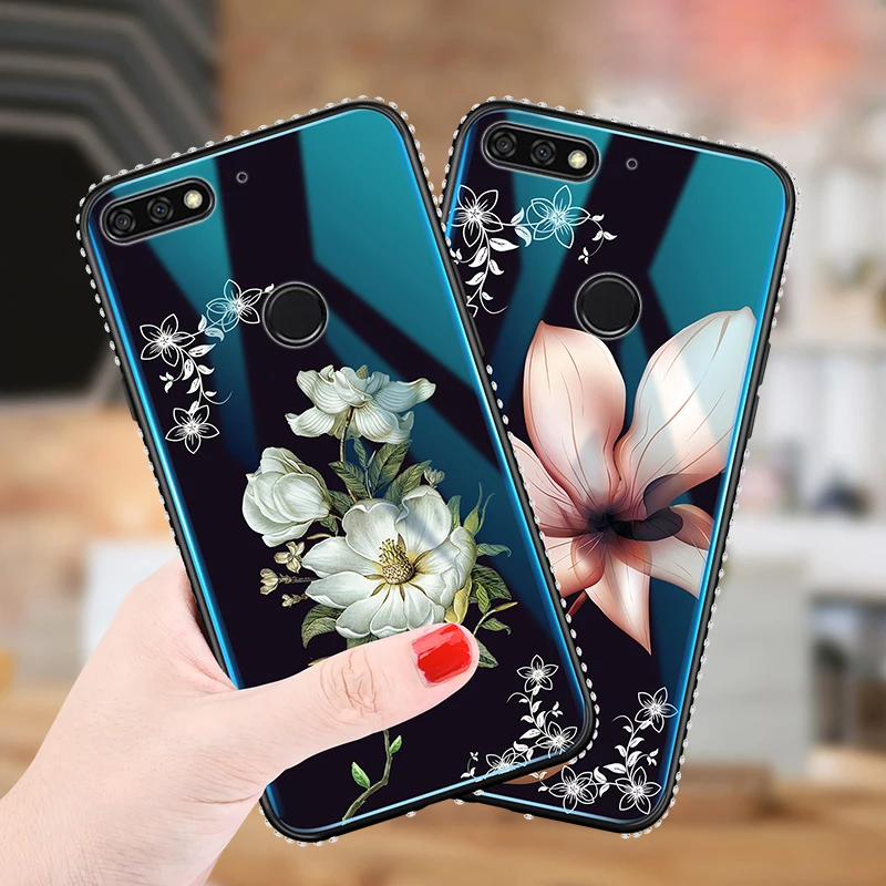 

Luxury glass shell jasmine lily flower Phone Case For Huawei P Smart 5.65 Case For Huawei PSmart Floral Case For Huawei P Smart