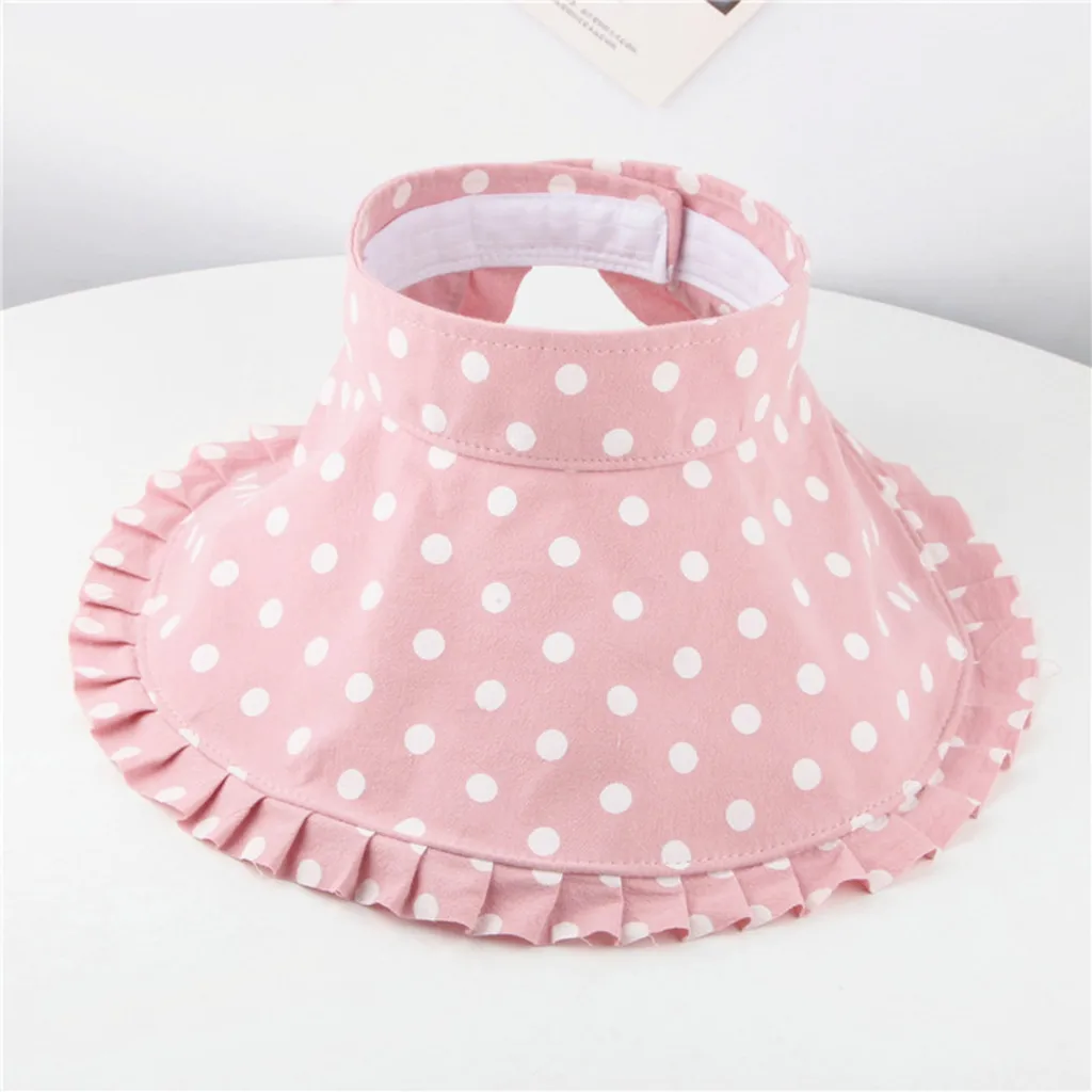 

Summer Toddler Baby Hats Newborn cotton Children Hat Cap Cartoon Children Baby Kids Dot Print Ruffles Sunhat Bucket Cap F413