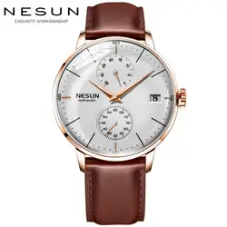 Элитный бренд Мужские часы Nesun автоматические механические для мужчин сапфир relogio masculino пояса из натуральной кожи ремешок часы N9606-4