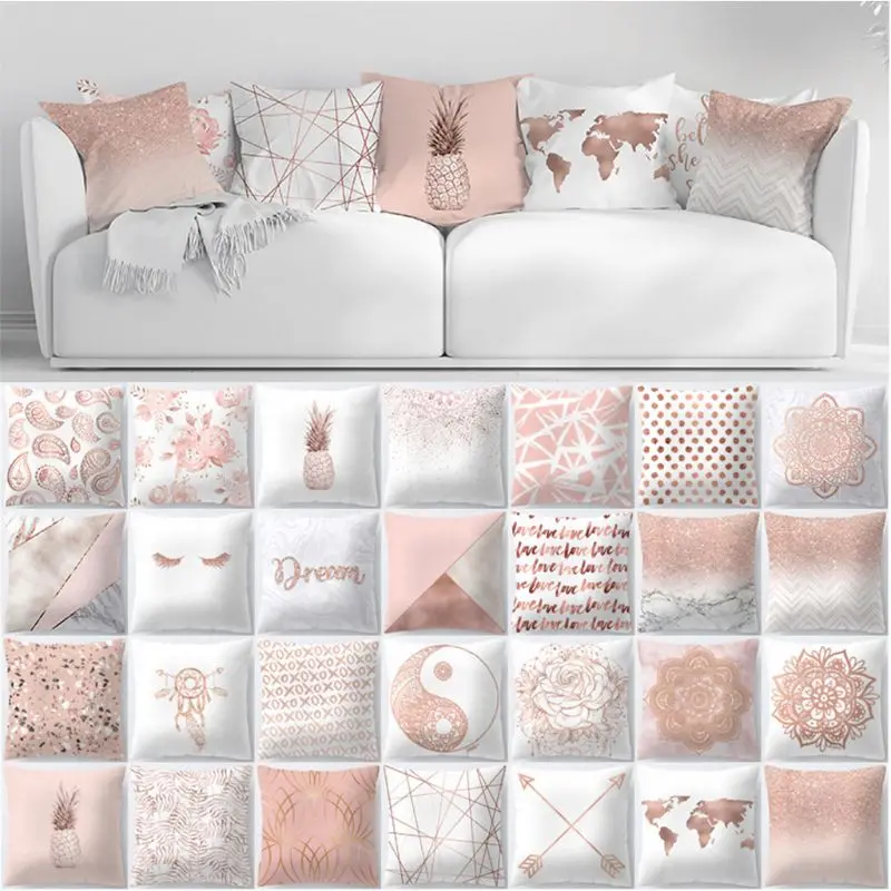 

Lash Pillow Case Rose Gold Geometric Pineapple Glitter Polyester Sofa Decorative Cushion Cover for Home Decor 45x45cm