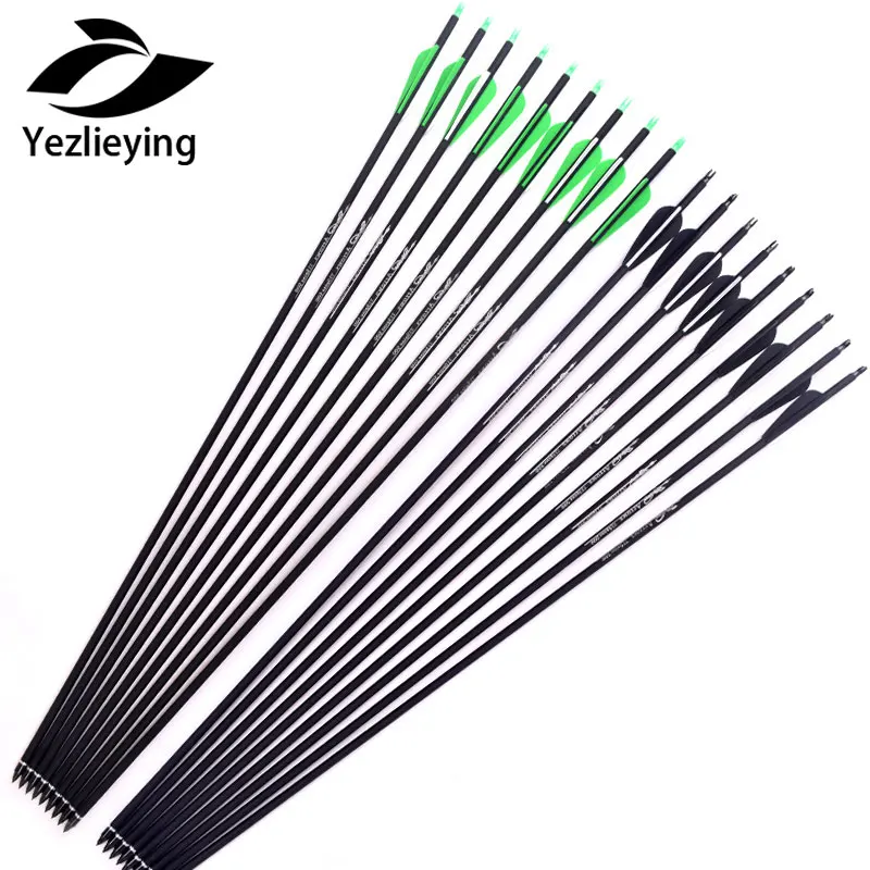

Hunting archery 6pcs 30 Inches Spine 500 OD 7.6 mm replace Carbon Arrows head with 4 inch Feather for Recurve Bow