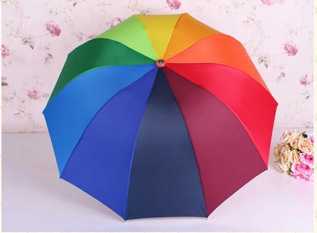 Высокое качество, 10 цветов радуги, модные, три складывания, прямые, анти-УФ, Защита от Солнца/дождя, зонтик, ручной, зонтик