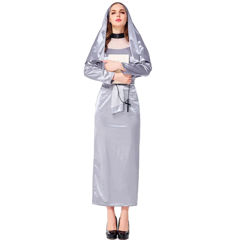 

Halloween COS Christ Religious Jesus Believers Virgin Mary Sister Missionary Silver Robe Priest Service Holiday Festival