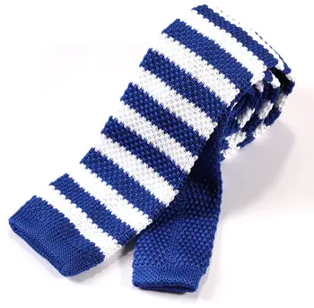

TSK002B1 Blue White Stripe 2.4" Knit Knitted Slim Flat Fancy Tuxedo Narrow Men's Neck tie Necktie Party Wedding
