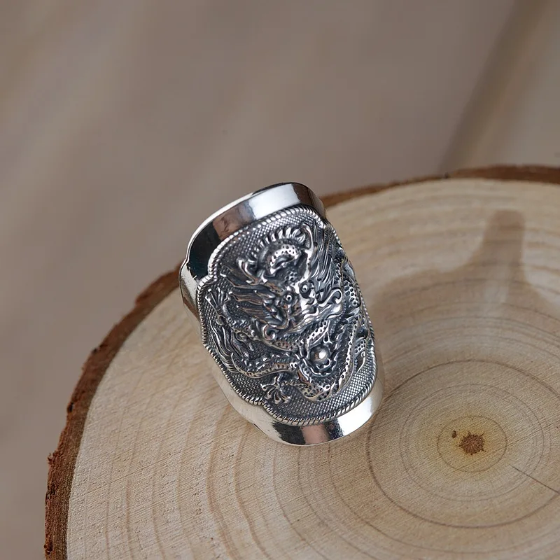 Pure 925 Sterling Silver Dragon Ring for Women Men Thais Silver Punk New Fashion Men Rings Fine Jewelry Adjustable Size
