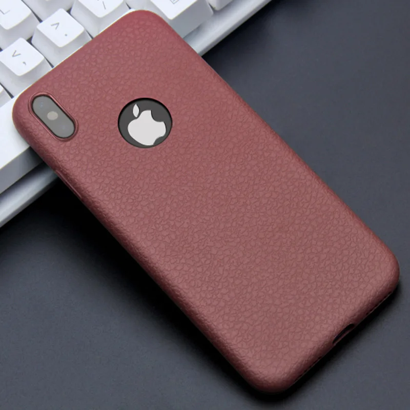 Kisscase чехол на айфон 7 Ультра тонкие телефонные чехлы для iPhone 6S 6 7 8 Plus XS Max Cover Кожаная кожа Мягкий силиконовый чехол TPU для iPhone XR X Shell чехол на айфон 6 чехол на айфон x чехол на айфон xs max XR - Цвет: Brown