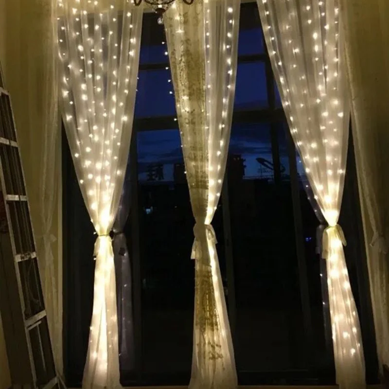 

3M*3M LED Waterproof Curtain Lights Window Decoration Waterfall Fairy String Lights For Christmas New Year Wedding Decor EU Plug
