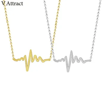 

V Attract 10pcs Stainless Steel Clavicle Chain Rose Gold Collares 2018 Punk Heartbeat Charm Necklaces Lover Jewelry