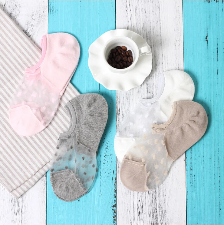 

Women Socks Summer Knit Transparent Lace Ankle Sock Slippers Casual Breathable Invisible Boat Ankle Socks Mesh Dot Print Sock