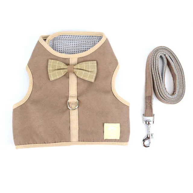 Жилет для собак Cats Harness Vest Bowknot Маленький / Средний Жгут Регулируемый щенок Кошка Стропы Поводки - Цвет: brown