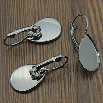 

10pcs 8 Colors Fit 18x25mm 13x18mm 10x14mm Waterdrop Shape Glass Cabochon Sawtooth French Lever Back Earrings Settings Base